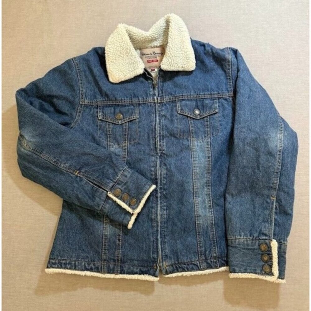 Steve & Barrys Sherpa Trucker Jacket Womens XL Blue Denim Full Zip Puffer Ladies